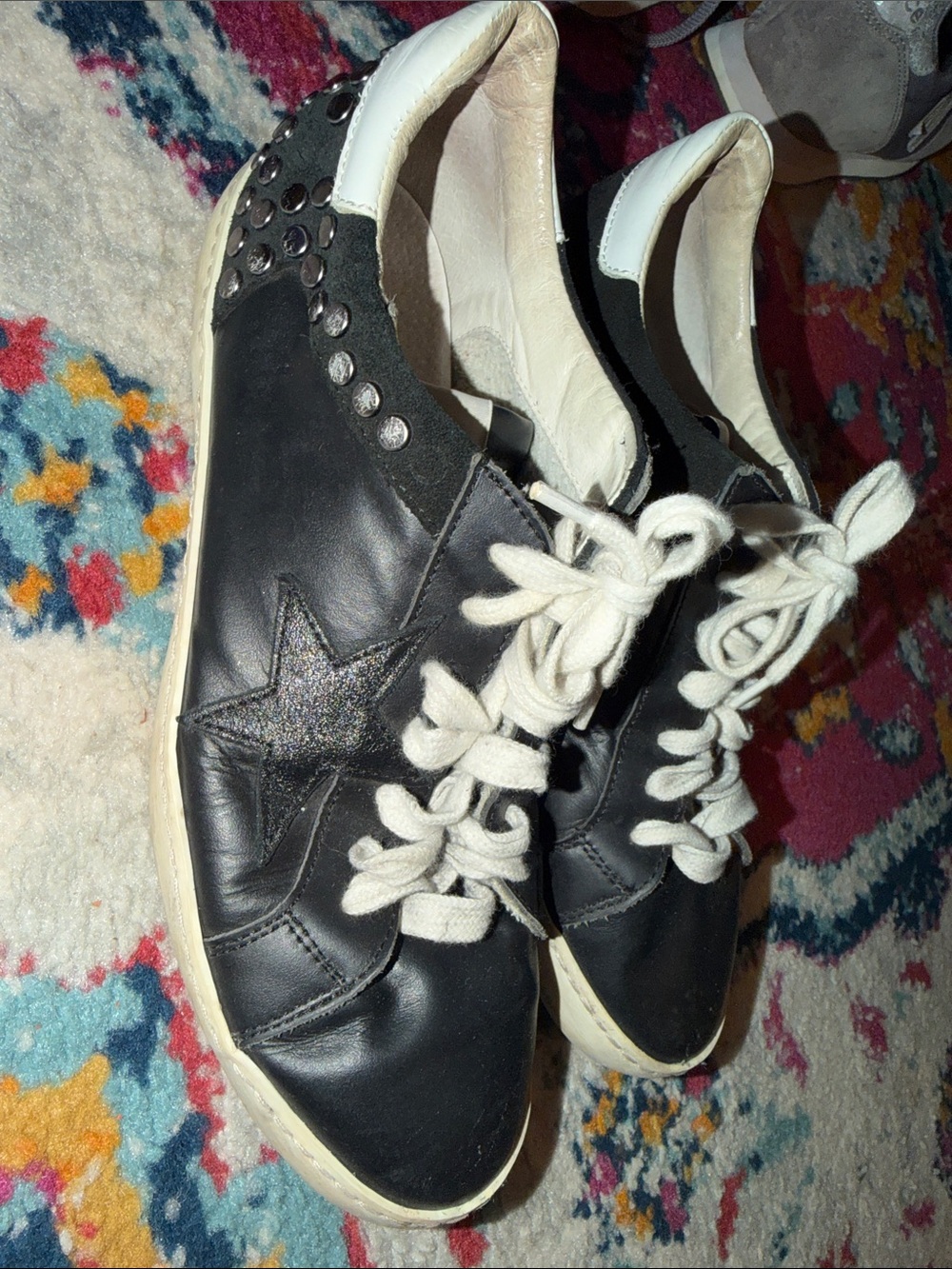 Golden Goose Black Leather Star-Accent Sneakers with White Laces